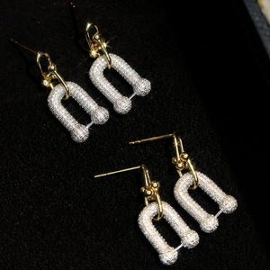 LUOWEND 18K White and Yellow Gold Real Natural Diamond Drop Earrings for Women