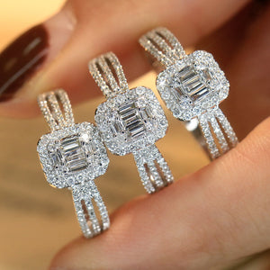 LUOWEND 18K White Gold Real Natural Diamond Ring for Women