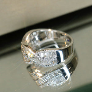 LUOWEND 18K White Gold Real Natural Diamond Ring for Women