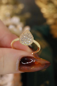 LUOWEND 18K Yellow Gold Natural Diamond Ring for Women