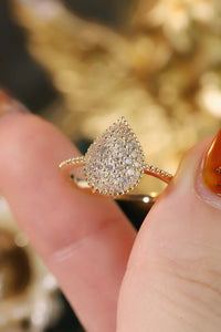 LUOWEND 18K Yellow Gold Natural Diamond Ring for Women