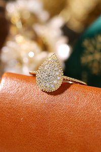 LUOWEND 18K Yellow Gold Natural Diamond Ring for Women