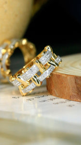 LUOWEND 18K Yellow Gold Real Natural Diamond Ring for Women