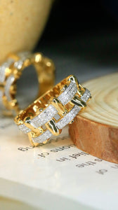 LUOWEND 18K Yellow Gold Real Natural Diamond Ring for Women