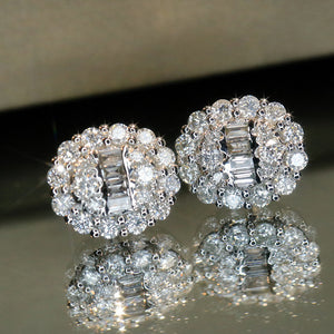 LUOWEND 18K White Gold Real Natural Diamond Stud Earrings for Women