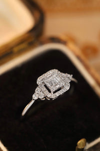 LUOWEND 18K White Gold Real Natural Diamond Ring for Women
