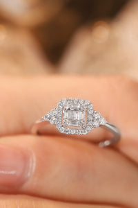 LUOWEND 18K White Gold Real Natural Diamond Ring for Women