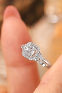 LUOWEND 18K White Gold Real Natural Diamond Ring for Women