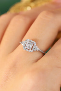 LUOWEND 18K White Gold Real Natural Diamond Ring for Women