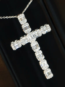 LUOWEND 18K White Gold Natural Diamond Pendant Necklace for Women