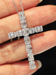 LUOWEND 18K White Gold Natural Diamond Pendant Necklace for Women