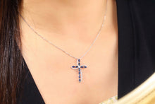 Load image into Gallery viewer, LUOWEND 18K White Gold Real Natural Sapphire and Diamond Gemstone Necklace for Women

