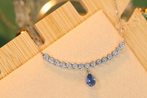 LUOWEND 18K White Gold Real Natural Sapphire and Diamond Gemstone Necklace for Women