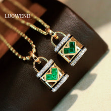 Load image into Gallery viewer, LUOWEND 18K Yellow Gold Fine Jewelry Natural Emerald Pendant for Women
