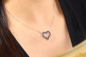 LUOWEND 18K White Gold Real Natural Sapphire Necklace for Women