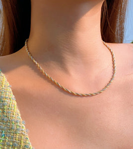 LUOWEND 18K White+Yellow Gold Necklace for Women