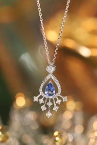 LUOWEND 18K White Gold Real Natural Sapphire and  Diamond Gemstone Necklace for Women