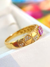 Load image into Gallery viewer, LUOWEND 18K Yellow Gold Natural Diamond&amp;Sapphire Ring for Women
