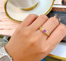 Load image into Gallery viewer, LUOWEND 18K Yellow Gold Natural Diamond&amp;Sapphire Ring for Women
