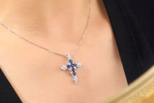 Load image into Gallery viewer, LUOWEND 18K White Gold Real Natural Sapphire and Diamond Gemstone Necklace for Women
