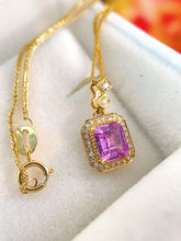 Load image into Gallery viewer, LUOWEND 18K Yellow Gold Natural Pink Sapphire Pendant Necklace for Women
