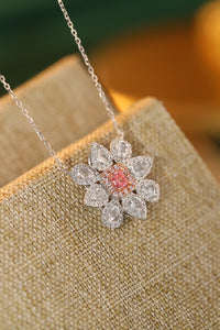 LUOWEND 18K White Gold Real Natural Pink Diamond Pendant Necklace for Women