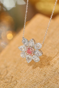 LUOWEND 18K White Gold Real Natural Pink Diamond Pendant Necklace for Women