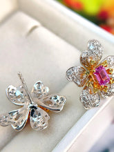 Load image into Gallery viewer, LUOWEND 18K White Gold Natural Diamond&amp;Sapphire Earrings for Women
