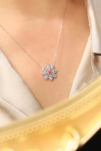 LUOWEND 18K White Gold Real Natural Pink Diamond Pendant Necklace for Women