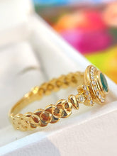 Load image into Gallery viewer, LUOWEND 18K Yellow Gold Natural Diamond&amp;Emerald Ring for Women
