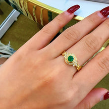 Load image into Gallery viewer, LUOWEND 18K Yellow Gold Natural Diamond&amp;Emerald Ring for Women
