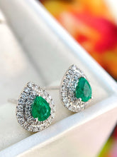 Load image into Gallery viewer, LUOWEND 18K White Gold Ntural Emerald Earrings for Women
