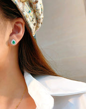 Load image into Gallery viewer, LUOWEND 18K White Gold Ntural Emerald Earrings for Women
