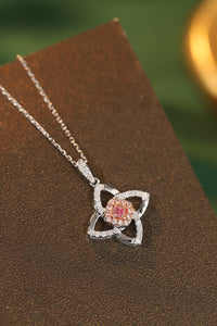 LUOWEND 18K White Gold Real Natural Pink Diamond Pendant Necklace for Women