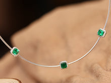 Load image into Gallery viewer, LUOWEND 18K White Gold Fine Jewelry Natural Emerald Necklace for Women
