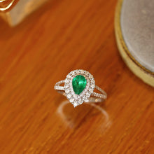 Load image into Gallery viewer, LUOWEND 18K White Gold Fine Jewelry Real Natural Emerald Ring for Women
