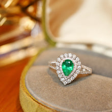 Load image into Gallery viewer, LUOWEND 18K White Gold Fine Jewelry Real Natural Emerald Ring for Women
