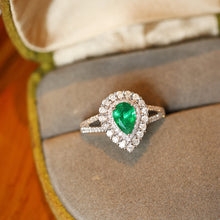 Load image into Gallery viewer, LUOWEND 18K White Gold Fine Jewelry Real Natural Emerald Ring for Women
