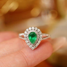 Load image into Gallery viewer, LUOWEND 18K White Gold Fine Jewelry Real Natural Emerald Ring for Women
