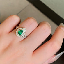 Load image into Gallery viewer, LUOWEND 18K White Gold Fine Jewelry Real Natural Emerald Ring for Women
