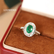 Load image into Gallery viewer, LUOWEND 18K White Gold Fine Jewelry Real Natural Emerald Ring for Women

