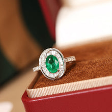 Load image into Gallery viewer, LUOWEND 18K White Gold Fine Jewelry Real Natural Emerald Ring for Women
