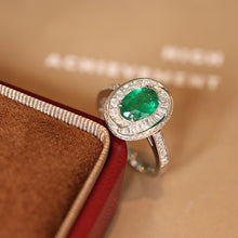 Load image into Gallery viewer, LUOWEND 18K White Gold Fine Jewelry Real Natural Emerald Ring for Women
