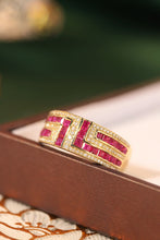 Load image into Gallery viewer, LUOWEND 18K Yellow Gold Real Natural Diamond and Ruby Ring for Women
