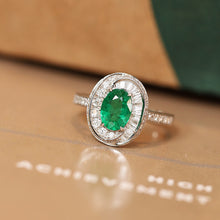 Load image into Gallery viewer, LUOWEND 18K White Gold Fine Jewelry Real Natural Emerald Ring for Women

