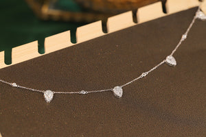 LUOWEND 18K White Gold Real Natural Diamond Necklace for Women