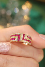 Load image into Gallery viewer, LUOWEND 18K Yellow Gold Real Natural Diamond and Ruby Ring for Women
