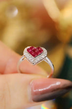 Load image into Gallery viewer, LUOWEND 18K White or Yellow Gold Real Natural Diamond and Ruby Ring for Women
