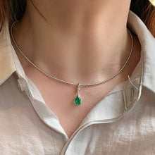 Load image into Gallery viewer, LUOWEND 18K White Gold Fine Jewelry Natural Emerald Necklace for Women
