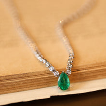 Load image into Gallery viewer, LUOWEND 18K White Gold Fine Jewelry Natural Emerald Necklace for Women
